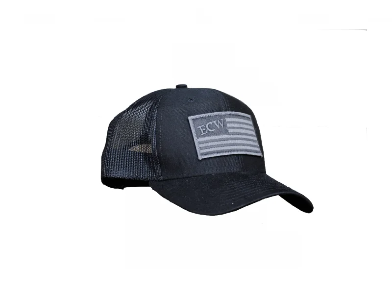 East Coast Waterfowl Black American Flag Patch Trucker Hat Snap Back