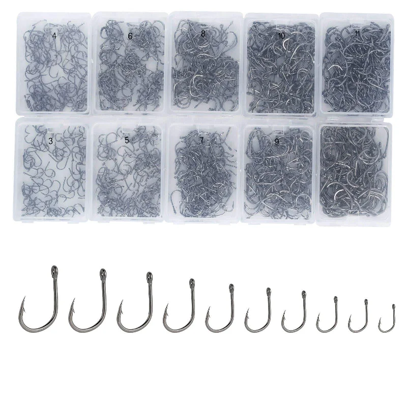 Dr.Fish 1000pcs Black Fishing Hooks Kit