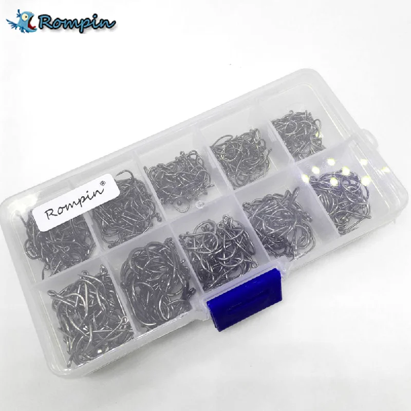 Rompin 500Pcs/set mixed different size with Plastic Box packed #3~12 BronzeSea Fishing Hooks with hole Carbon Steel Sharp Hooks